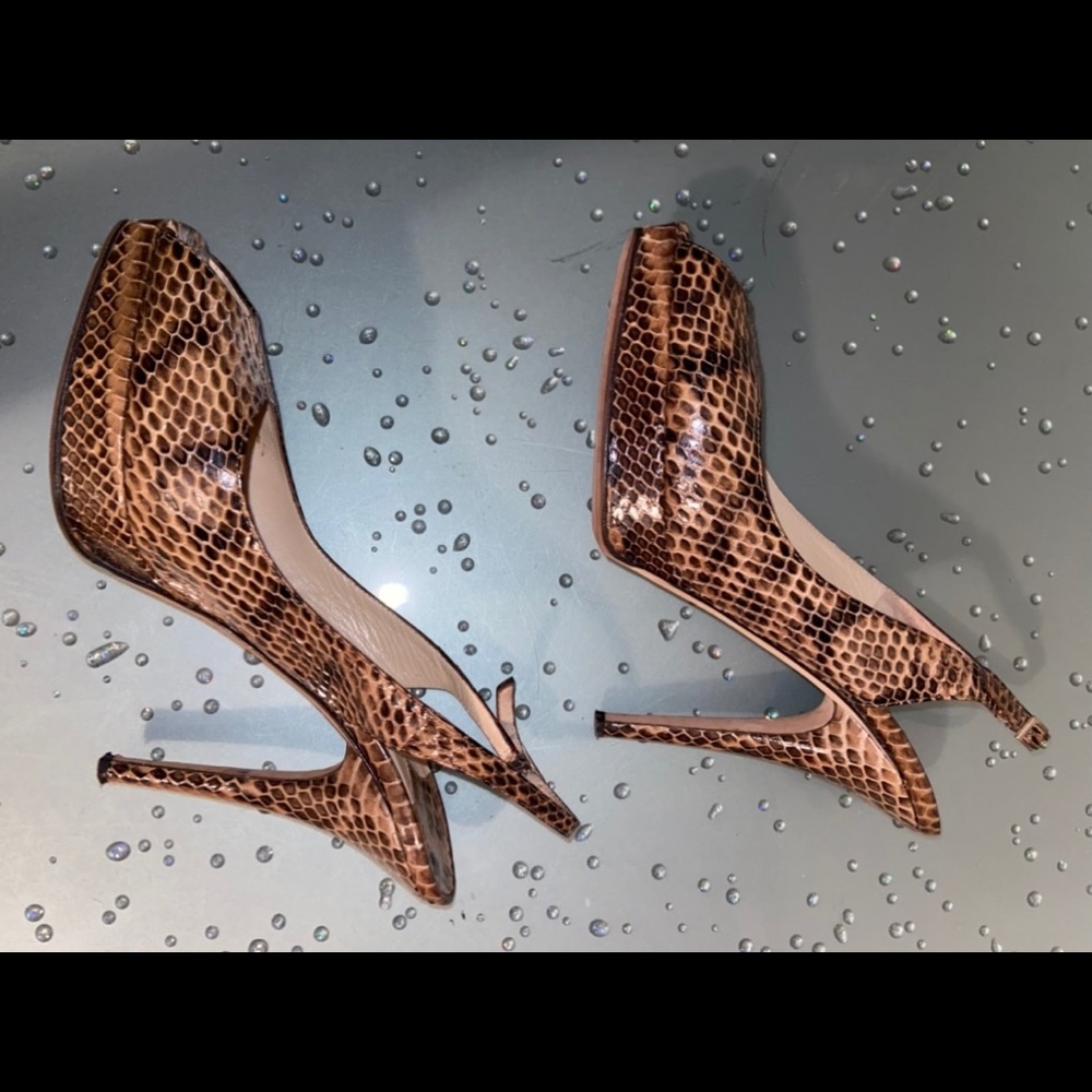 Jimmy Choo Python Snakeskin Peep Toe Heels 37.5 - image 4